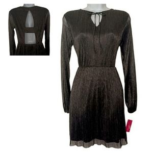 XHILARATION Silver Metallic Black Long Sleeve Open Back X-Small Dress NWT